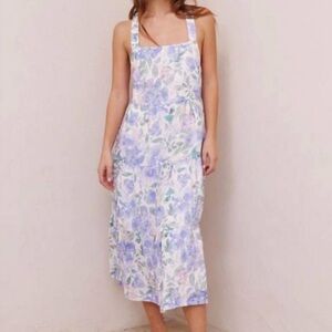 NWT Bella Dahl Scrunch Strap Tiered Lavender and Sage Floral Midi Dress Sz Med
